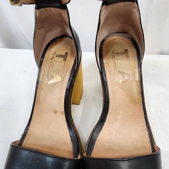 TBA To Be Announced Women's 7 Ankle-strap black Chunky Utility Thread Heel - Picture 5 of 9